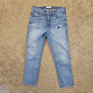 MADEWELL Mid-Rise Classic Straight Crop Stretch Jeans w/ Raw Hem, Size 30
